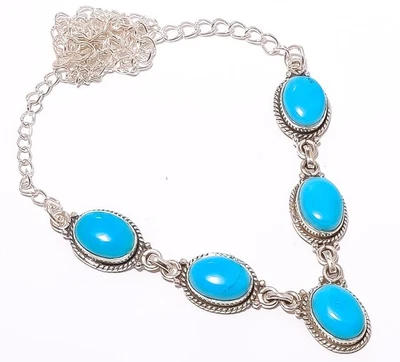 Collar Tenis Magnesita Turquesa Plata de Ley 925 Hecho a Mano 17.99" T2782 Foto 1 de 4