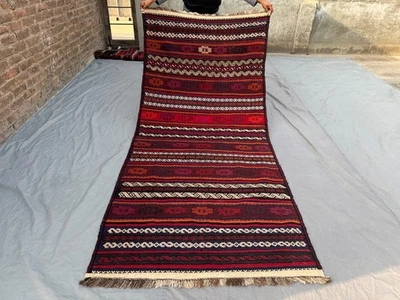 Vintage Afghan Distressed Rare Sumak Kilim Rug Handwoven Wool Bedroom Carpet - Image 1 of 4