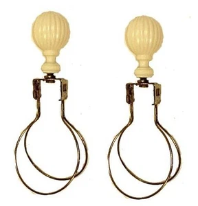 2 Lamp Shade Holder Light Bulb Clip On Adapter and Plastic Ribbed Ball Finials - Picture 1 of 2