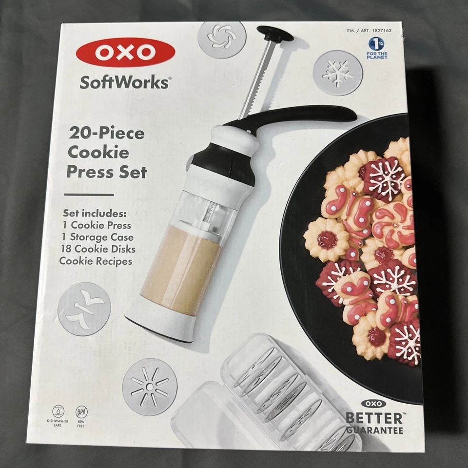Juego de prensa de galletas OXO SoftWorks 20 piezas (1) prensa de galletas (1) estuche de almacenamiento (18) discos Foto 1 de 4