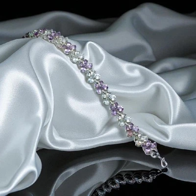 Brazalete Tenis Plata Esterlina Amatista y Cristal Mariposa 8" BRILLOS Foto 1 de 4