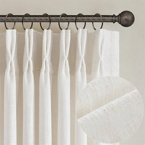 Cortinas de lino plisadas naturales 84 pulgadas de largo 2 paneles semi transparentes boho - Imagen 1 de 9