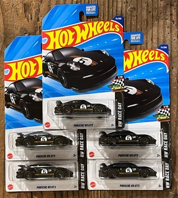 LOT 5 BLACK HOTWHEELS #5 PORSCHE 911 GT3 CARS 74/250 1/10 HW RACE DAY - Image 1 of 4