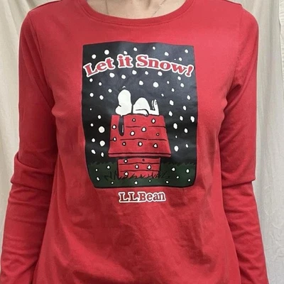 Красная футболка Snoopy Let It Snow с длинным рукавом от L.L. Bean and Peanuts женские M - Изображение 1 из 4