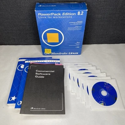 Linux Mandrake 8.2 PowerPack Edition Operating System Software 7 CD'S Manuals - Image 1 of 4
