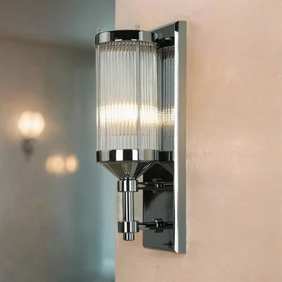 Bad Wandlampe in Chrom eckig B:12cm IP44 Jugendstil Design elegant Leuchte ERVA - Bild 1 von 4