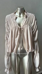 Blusa de Gasa Ruche Romántica Desnudo en Niveles Fiesta Sexy Elegante Transparente Top L - Imagen 1 de 5