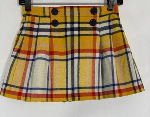 Mini Boden Girls wool blend pleated lined yellow plaid skirt Sz 7/8 - Picture 1 of 8