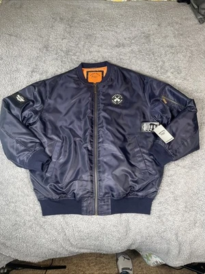 Chaqueta Hard Rock Guitar Company Para Hombre Talla XL Azul Marino Satinado Edredón Forrado NUEVA Foto 1 de 4