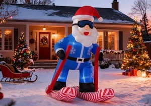  8ft Skifahren Santa Aufblasbar Outdoor Indoor Dekor, Riesig 8ft Skifahren Weihnachtsmann - Bild 1 von 8