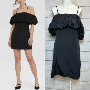 🌼 A New Day - Ruffle Off-Shoulder Mini A-Line Dress Women's 8 Black - NWT - Picture 1 of 10