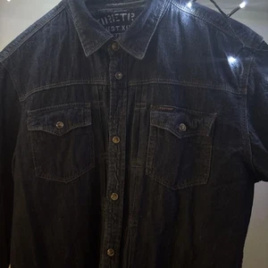 Mens Firetrap 100% Cotton Dark Blue Long Sleeve Denim Shirt Size Large. - Picture 1 of 15