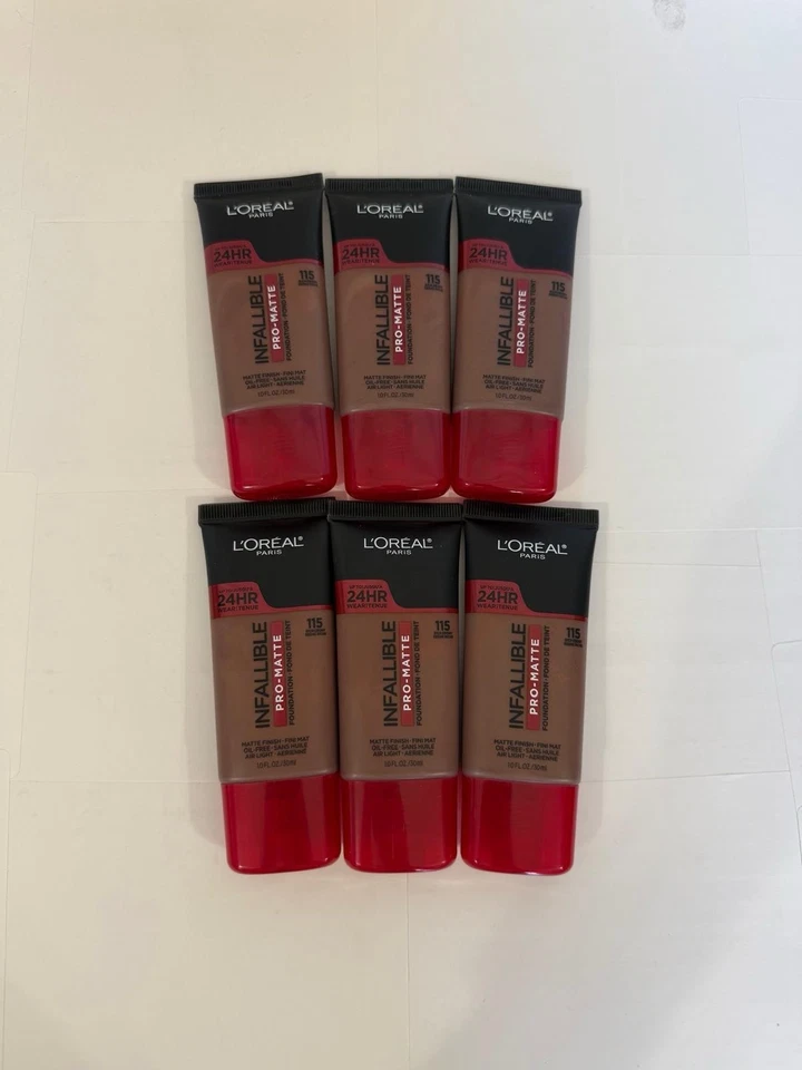 lot 6 L'OREAL PARIS INFALLIBLE PRO-MATTE LIQUID FOUNDATION 115 Rich Ebony Y1067 - Image 1 of 4