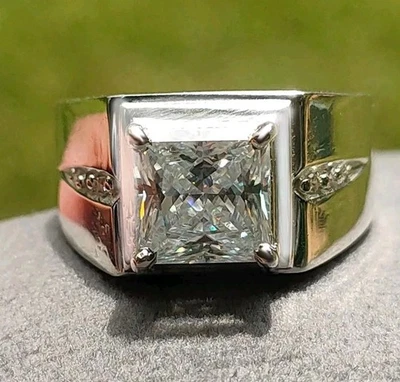 2.60 Ct Certified Treated White Diamond Solitaire Wedding Men's Ring. 925 Silver - Image 1 of 4