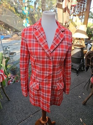 Camisa Chaqueta Vintage Años 70 Poliéster Roja Cuadros Solapa Ancha Blevle Hooper Med Talla 12 Foto 1 de 4