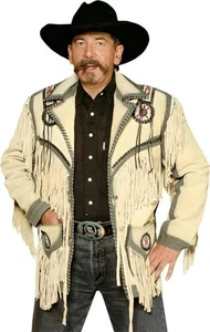 Native American Plains Indian Beaded Leather Fringe Jacket Western Wear Men Coat - Picture 1 of 3