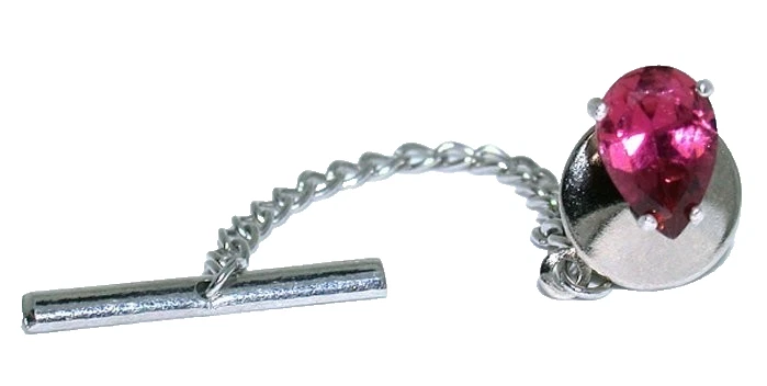 Rubellite Tourmaline 1.13 Carat Pear Gem Sterling Silver Tie Tack ESTT390/71325 - Image 1 of 3