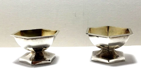 Webster Co. Sterling Silver Pair of Individual Salt Dips w/gold wash bowls mono Cover