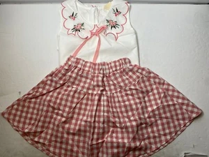 Girls White Flora Top W/ Pink Plaid Skater Skirt • Size 9 - Picture 1 of 2