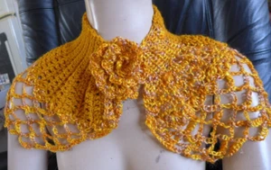 Hecho a mano cuello de ganchillo bufanda abrigo chal ganchillo flor suave capelet regalo - Imagen 1 de 8