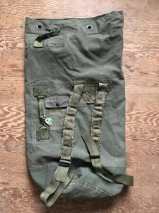 Vintage Green Military Issued Duffel Bag Backpack Straps USED 35" x 18"  - Picture 1 of 4