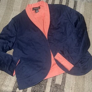 J. Peterman Namaste Quilted Reversible Jacket Navy Coral sz 14 - Picture 1 of 7