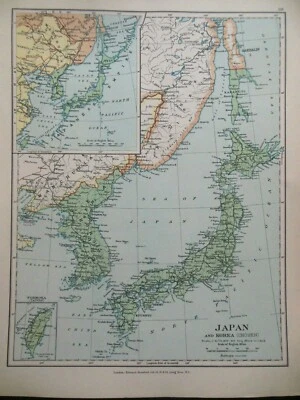 Original Antique Map of Japan and Korea, Far East, Asia (c1920) Edward Stanford - Image 1 of 3