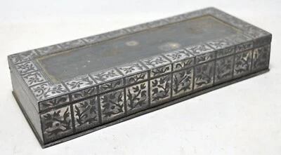 Винтажный железный серебряный лист картина Bidri работа Supati бетель орехи коробка оригинальный старый  - Изображение 1 из 4