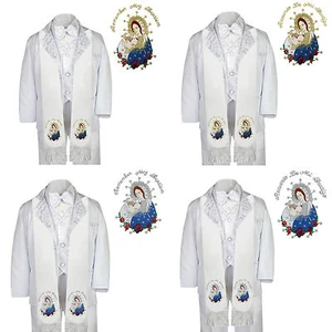 6pc Baptism Christening Paisley White Tuxedo Pope Virgin Mary Stole - Picture 1 of 8