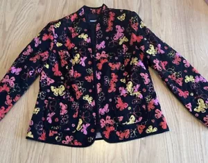 Requirements Women's Quilted Black Butterfly Jacket Size Large Full Zip Lined - Picture 1 of 4