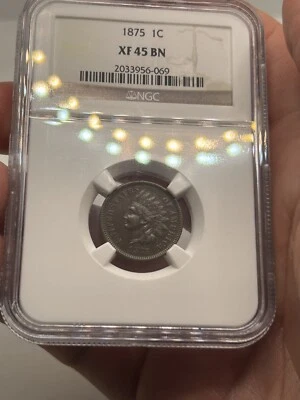 1875 Indian Head Cent Coin - NGC XF-45 Brown! Better Date! Nice Eye Appeal*** - Image 1 of 4