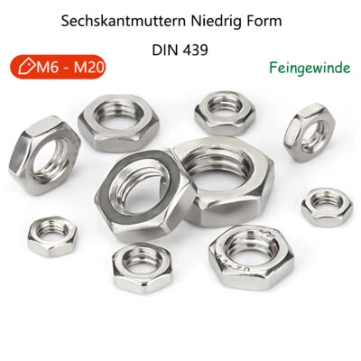 Niedrige Sechskantmutter Feingewinde Edelstahl A2 DIN 439 M6 bis M20 Fein Mutter - Bild 1 von 4
