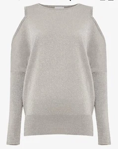 Phase Eight Top Size UK 12 Carissa Shimmer Knit Silver Cold Shoulder Long Sleeve - Picture 1 of 18