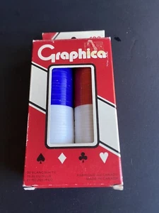100 Vtg  Plastic Poker Chips Made In Canada Blue Red White GRAPHICA - Bild 1 von 5