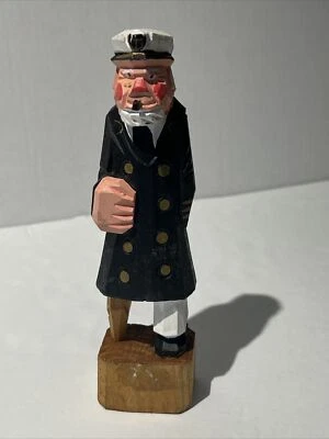 Wooden Sea Captain Sailor Carved Figure  8” Peg Leg Nautical Folk Art Salty - Image 1 of 4