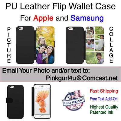 Leather Wallet Customized Personal Picture Phone Case Cover For iPhone Samsung  - Image 1 of 4