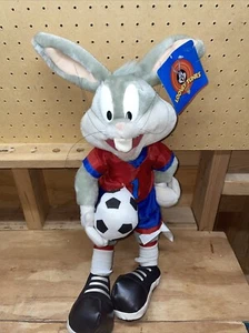 Vintage 1998 Bugs Bunny Soccer Looney Tunes 18” Stuffed Plush ACE w/ Tags - Picture 1 of 11