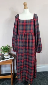 Tu Tartan prairie dress UK10 Midi Classic Check Plaid Christmas Cabbages & Roses - Picture 1 of 11