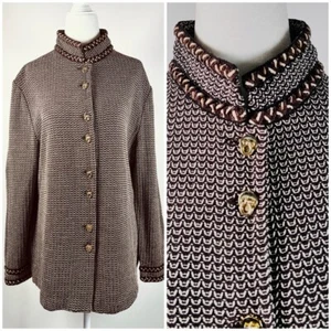 St. John Damen Blazer Strick Jacke Größe 12 Braun & Weiß - Bild 1 von 10