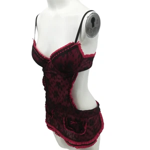 Victorias Secret Red Black Lace Lingerie Apron Size 34B French Maid Underwire - Picture 1 of 15