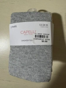 Pack of 2 pairs Capelli NY Girls Sweater Tights silver & off white Size 12-24 M - Picture 1 of 3