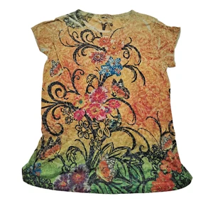 Vintage Susie Y2K T Shirt Petite PM Burnout Floral Bling Artsy Top Fairy Grunge - Picture 1 of 7