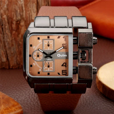 Relojes de pulsera deportivos de cuarzo analógicos para hombre OULM correa de cuero esfera decorativa Foto 1 de 4