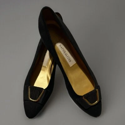 Naturalizer новый 9 Вт черная замша насосы золото деталь 2» каблук. Новый без коробки сделано в США! - Изображение 1 из 4