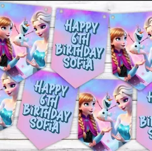 Personalised Elsa birthday bunting , frozen birthday bunting, Moana banner - Picture 1 of 1
