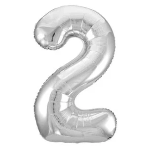Silver Number 2 Giant Numeral Foil Balloon 86CM (34") Kids Birthday Party Supply - Picture 1 of 2