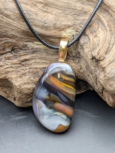 Brown And White Multicolor Glass Dichroic necklace Gold Plated bail #261 - Picture 1 of 5