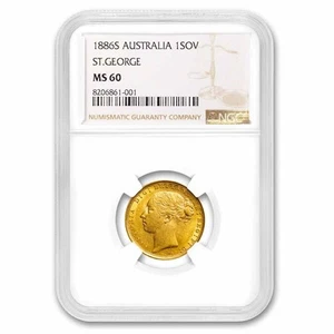 1886-S Australia Gold Sovereign Young Victoria MS-60 NGC - Picture 1 of 3