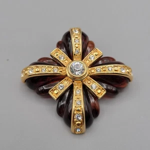 Joan Rivers Interchangeable Maltese Cross Brooch Pin Gold Tone Rhinestone Magnet - Picture 1 of 17