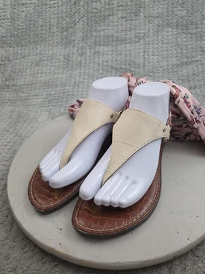 Sandalias Sam Edelman para mujer talla 8,5 beige cuero rosa tela floral envoltura al tobillo Foto 1 de 4